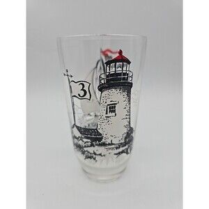 Nautical Tumbler Sailboat Lighthouse Mid Century Velvet Peanut Butter Glass #3